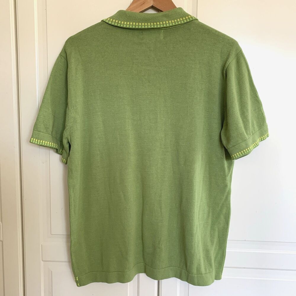 OxKnit Store Sweater Knit Shirt  Green 70s Retro Button Down Short Sleeve Mens M - Picture 3 of 8